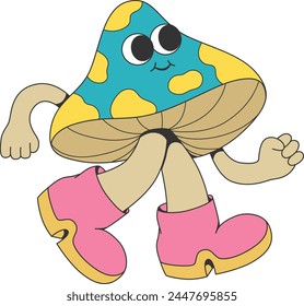 Retro groovy mushroom mascot character