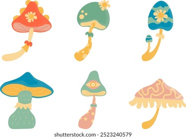 Retro Groovy Mushroom Psychedelic illustration