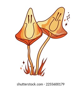 Retro groovy mushrooms. Hippie and boho style.