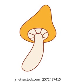 Retro groovy mushrooms.Hippie symbol.Groovy halloween decoration. Isolated on white background.Vector illustration.