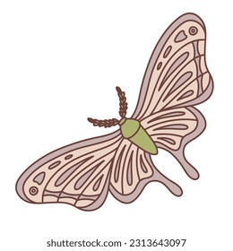 Retro groovy night butterfly in 60s 70s style isolated on white. Hippie style vector illustration.