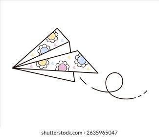 Retro groovy paper airplane isolated clipart on white background, cute hand drawn vector illustration in flat style	
