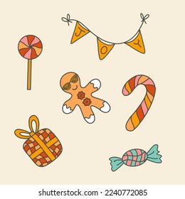 Retro Groovy Party Objects Vector Isolated Elements Set