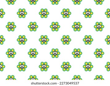 Retro groovy peace sign seamless pattern. Vector illustration 70s style.