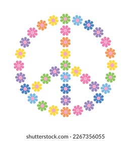 Canto de paz retro groovy. Ilustración vectorial estilo 70s.
