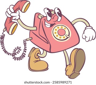 Retro groovy phone  mascot character design