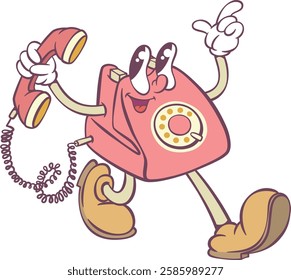 Retro groovy phone  mascot character design