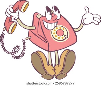 Retro groovy phone  mascot character design
