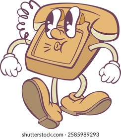 Retro groovy phone  mascot character design