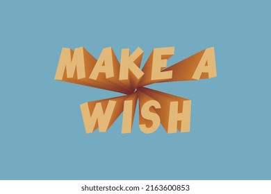 Retro groovy print MAKE A WISH slogan with 3D effect text for tee t shirt or sticker. Vintage vector print design editable illustration EPS 10