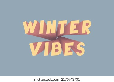 Retro groovy print 'WINTER VIBES' slogan with 3D effect text for tee t shirt or sticker. Vintage vector print design editable illustration EPS 10