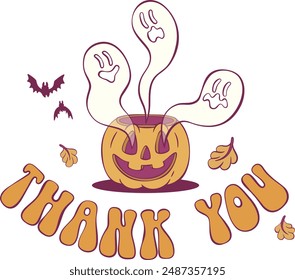 Retro groovy pumpkin halloween mascot 