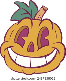 Retro groovy pumpkin halloween mascot 