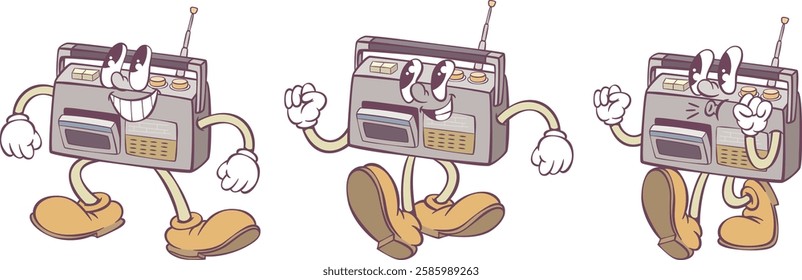 Retro groovy radio mascot character design