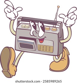 Retro groovy radio mascot character design