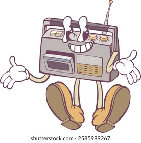Retro groovy radio mascot character design
