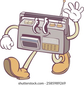 Retro groovy radio mascot character design