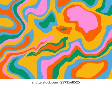 Retro Groovy rainbow background background template. Psychedelic vector illustration.