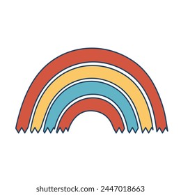 Retro groovy rainbow. Colorful cartoon psychedelic 60s, 70s style. Minimalistic old-fashioned art design.