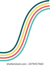 Retro Groovy Rainbow In Colorful Design. Geometric Lines. Vector Illustration Set. 