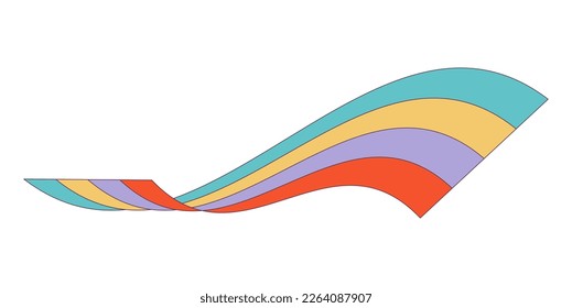 Retro groovy rainbow hipster wave. Psychedelic hippie rainbows wave. Psychedelic vintage cartoon element - funky illustration in hippy style. Vector flat illustration for banner, flyer, invitation.