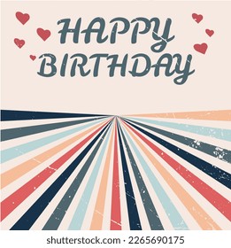 Retro groovy rainbow print on happy birthday gretting card. Birthday invitations
