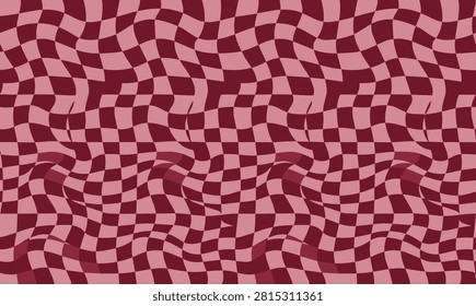 Retro groovy red and pink checkered wavy distorted seamless pattern vector