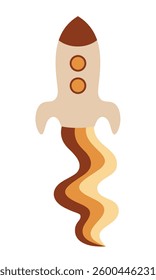 Retro groovy rocket clipart, cute hand drawn vector illustration in flat style.