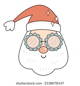Retro groovy Santa Claus clipart. Cute Christmas character. Hand draw vector illustration in flat style