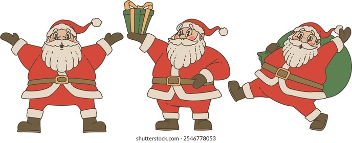 Retro Groovy Santa Claus Vector Illustration