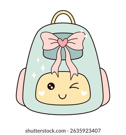 Retro groovy school bag, kids school backpack, Back to school clipart, cute hand drawn vector illustration in flat style	