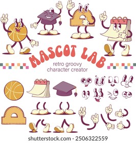 Retro groovy school supply mascot creation kit