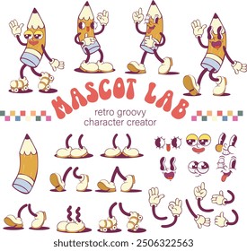 Retro groovy school supply mascot creation kit