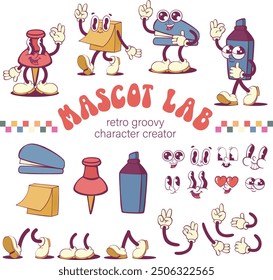 Retro groovy school supply mascot creation kit