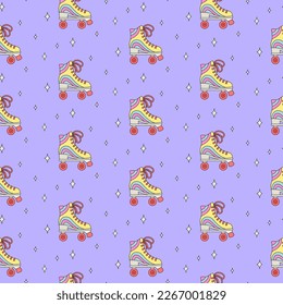Retro groovy seamless pattern in trendy retro cartoon style. Backgroung for package, social media, textile, wallpaper, wrapping paper