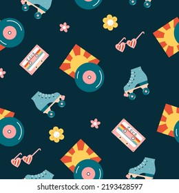 Retro groovy seamless pattern. Vector flat pattern with 60s, 70s elements.