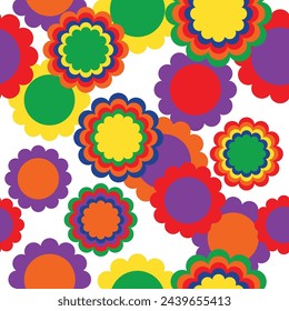 Retro groovy seamless pattern. Vintage background in style of hippie. 60s, 70s, 80s vector wallpaper. Colorful modern print for fabric, wrapping paper, stationery