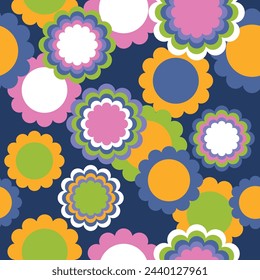 Retro groovy seamless pattern. Vintage background in style of hippie. 60s, 70s, 80s vector wallpaper. Colorful modern print for fabric, wrapping paper, stationery