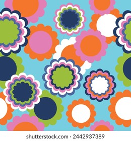 Retro groovy seamless pattern. Vintage background in style of hippie. 60s, 70s, 80s vector wallpaper. Colorful modern print for fabric, wrapping paper, stationery