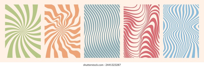 Retro groovy seamless pattern with wave, curvy line, sun rays. Groovy hippie 70s backgrounds