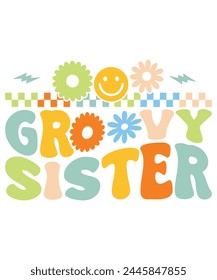 Retro Groovy sister, Retro Groovy Family, Mama Groovy, Hippie Boho Wavy, 