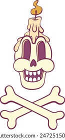 Retro groovy skeleton cartoon character