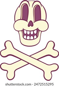 Retro groovy skeleton cartoon character