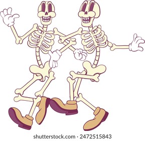 Retro groovy skeleton cartoon character