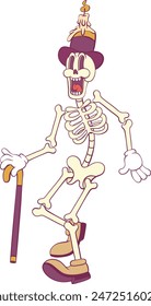 Retro groovy skeleton cartoon character