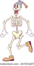 Retro groovy skeleton cartoon character