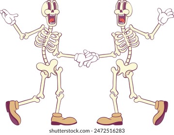 Retro groovy skeleton cartoon character