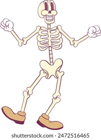 Retro groovy skeleton cartoon character