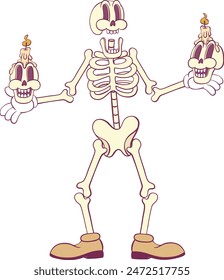 Retro groovy skeleton cartoon character