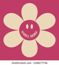 Retro groovy smile more slogan print with smiley face daisy flower for graphic tee t shirt or poster sticker